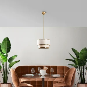 Hanglamp van metaal – D30 x H65 cm – Goud en beige – RAYONA Hanglamp van metaal – D30 x H65 cm – Goud en beige – RAYONA