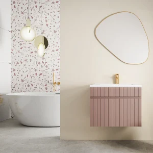 Roze hangmeubel onder wastafel met strepen, 60 cm, SATARA Roze hangmeubel onder wastafel met strepen, 60 cm, SATARA