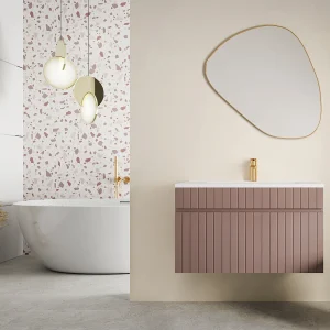 Roze hangmeubel onder wastafel met strepen, 80 cm, SATARA Roze hangmeubel onder wastafel met strepen, 80 cm, SATARA