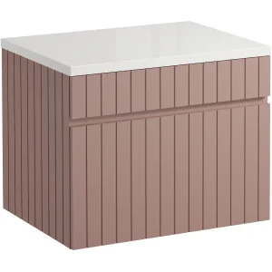 Roze gestreept hangmeubel voor badkamer met plank, 60 cm, SATARA Roze gestreept hangmeubel voor badkamer met plank, 60 cm, SATARA