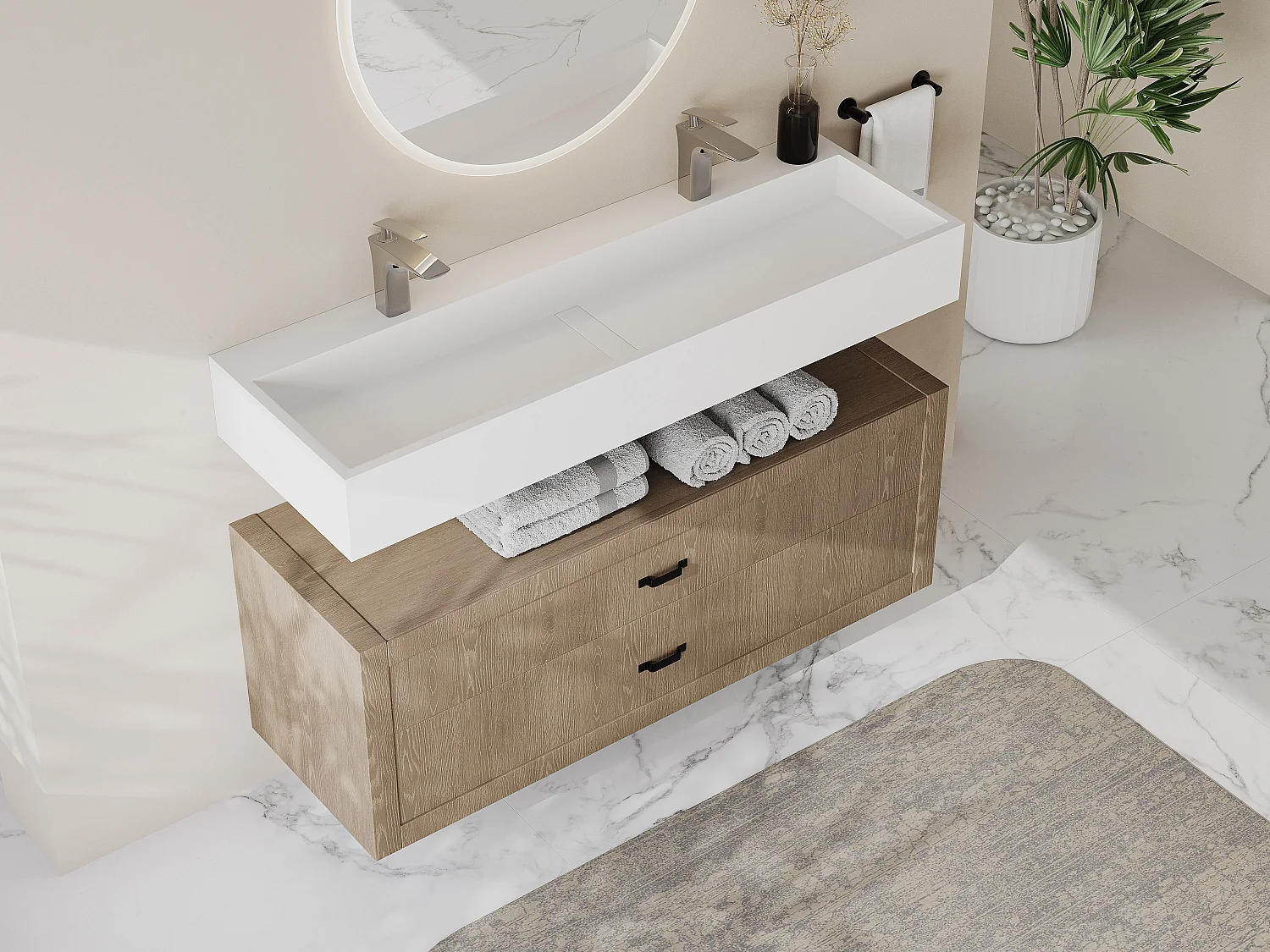 Hangend wastafelblad solid surface - Wit - L120 x B40 x H15 cm - YAMDROK - Koop nu eenvoudig online