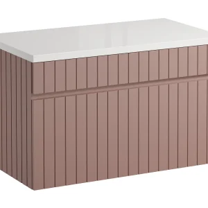 Roze hangmeubel met strepen voor onder wastafel met plank, 80 cm, SATARA Roze hangmeubel met strepen voor onder wastafel met plank, 80 cm, SATARA