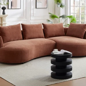 Hoekbank met hoek rechts van terracottakleurig velours met textuur LOUSADO