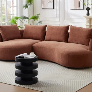 Hoekbank met hoek links van terracottakleurig velours met textuur LOUSADO