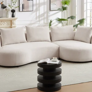 Hoekbank met hoek rechts van beige velours met textuur LOUSADO
