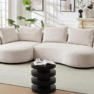Hoekbank met hoek links van beige velours met textuur LOUSADO
