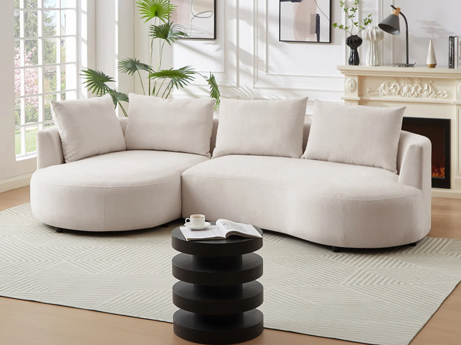 Hoekbank met hoek links van beige velours met textuur LOUSADO