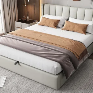 Gestoffeerd kunstleer opbergbed – 180x200cm – met USB-poort en LED – verstelbaar hoekhoofdeinde – Grijs Gestoffeerd kunstleer opbergbed – 180x200cm – met USB-poort en LED – verstelbaar hoekhoofdeinde – Grijs