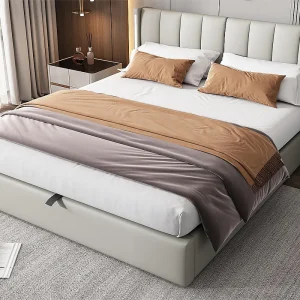 Gestoffeerd kunstleren opbergbed – 160x200cm – met USB-poort en LED – verstelbaar hoekhoofdeinde – Grijs Gestoffeerd kunstleren opbergbed – 160x200cm – met USB-poort en LED – verstelbaar hoekhoofdeinde – Grijs