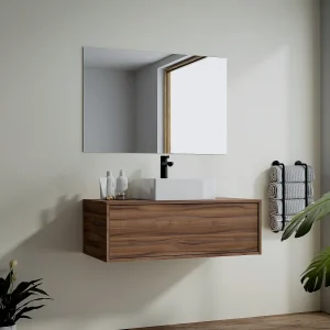 Hangend badkamermeubel onder wastafel, donker naturelkleurig, L94 cm, TEANA Hangend badkamermeubel onder wastafel, donker naturelkleurig, L94 cm, TEANA