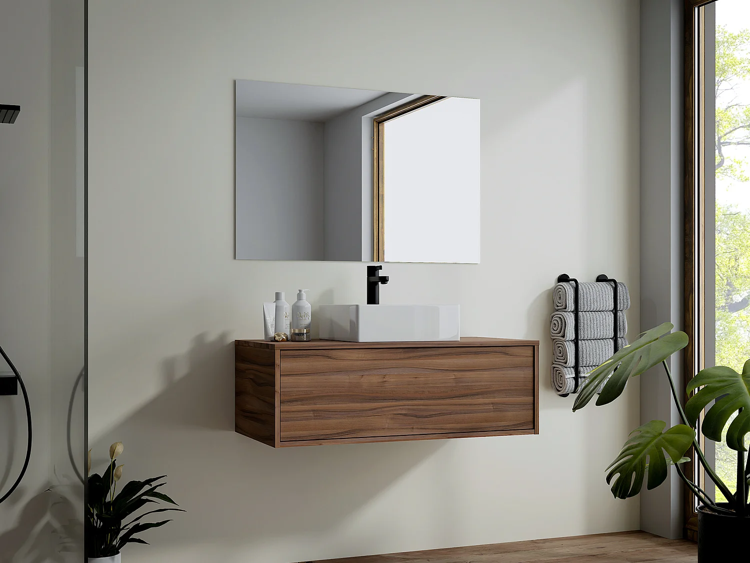 Hangend badkamermeubel onder wastafel, donker naturelkleurig, L94 cm, TEANA