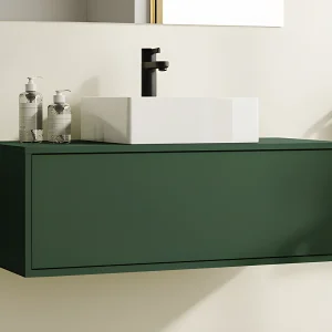 Hangend badkamermeubel met enkele ronde wastafel, mat groen, 94 cm, TEANA Hangend badkamermeubel met enkele ronde wastafel, mat groen, 94 cm, TEANA