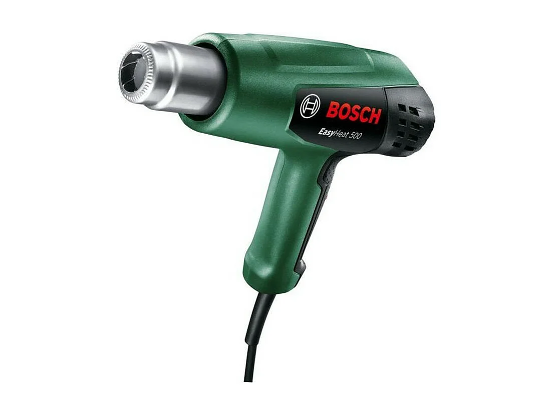 Heteluchtpistool Bosch EasyHeat 500 1600W - Temperatuur 300/500°C, Luchtstroom 240/450 l/min, Veelzijdige mondstukken