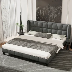 Gestoffeerd bed met hoofdeinde – 180 x 200 cm – fluweel – voor volwassenen & tieners – grijs