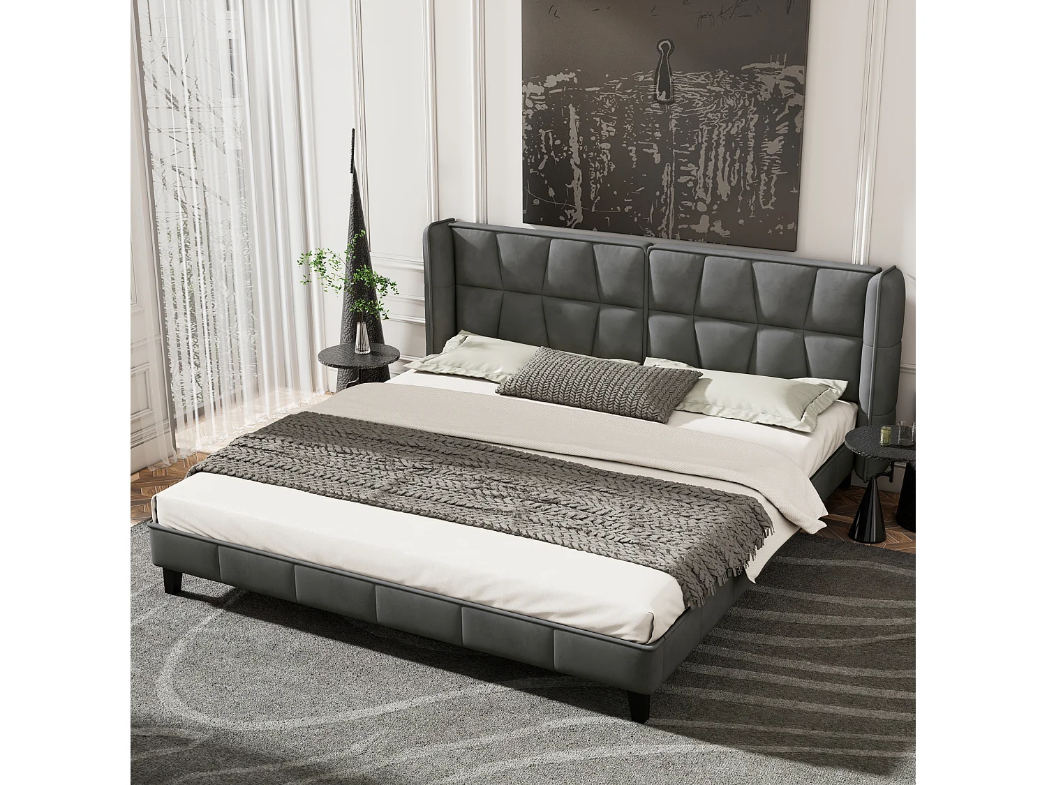 Gestoffeerd bed met hoofdeinde - 180 x 200 cm - fluweel - voor volwassenen & tieners - grijs