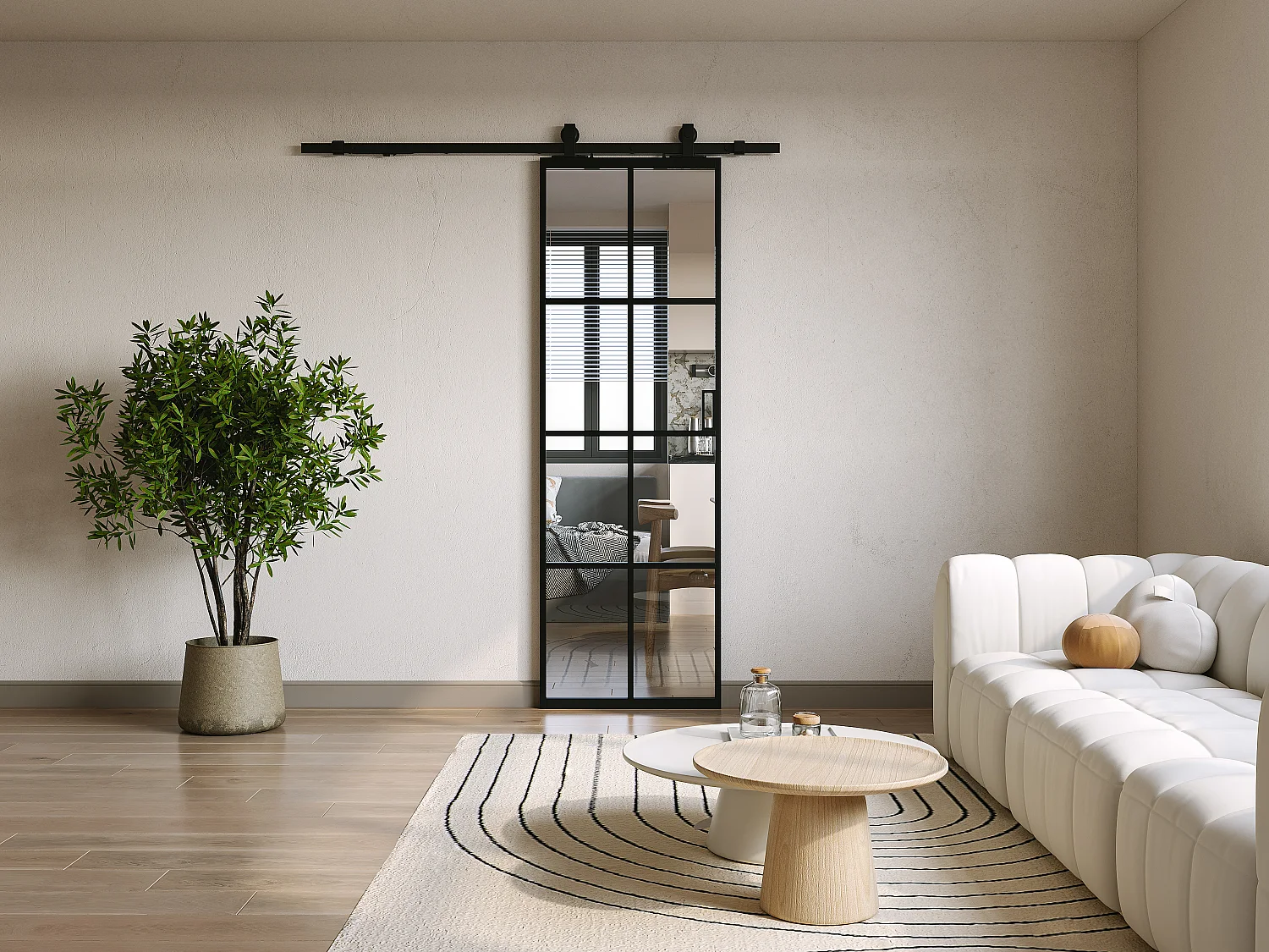 Hangende schuifdeur - Aluminium en gehard glas - H205 x B93 cm - WILDEN II