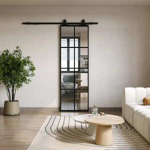 Hangende schuifdeur – Aluminium en gehard glas – H205 x B93 cm – WILDEN II Hangende schuifdeur – Aluminium en gehard glas – H205 x B93 cm – WILDEN II
