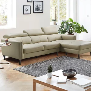 Hoekbank met hoek rechts van beige buffelleer SALVI