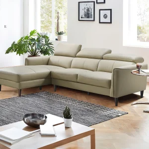 Hoekbank met hoek links van beige buffelleer SALVI