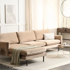 Hoekbank VINTERBRO Fluweel Beige 4-zitter Rechterzijde Hoekbank VINTERBRO Fluweel Beige 4-zitter Rechterzijde