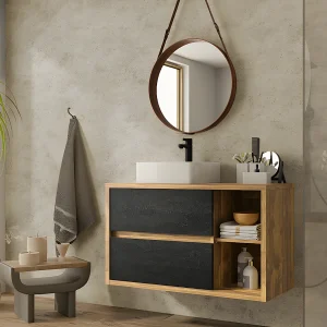 Hangend waskommeubel – Naturel en antraciet – 100 cm – TIKITIKI – Koop nu online
