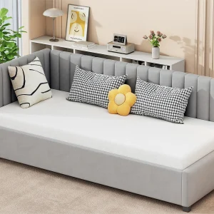Gestoffeerd eenpersoonsbed 90×200 cm – stof fluweel – met lattenbodem – Grijs