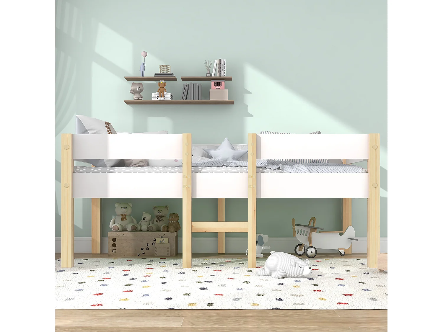 Halfhoog bed 90 x 190 cm voor kinderen - Massief grenenhout - Inclusief boxspring - Wit