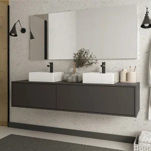 Hangend badkamermeubel, antraciet grijze kleur, L150 x H32 cm, ISAURE Hangend badkamermeubel, antraciet grijze kleur, L150 x H32 cm, ISAURE