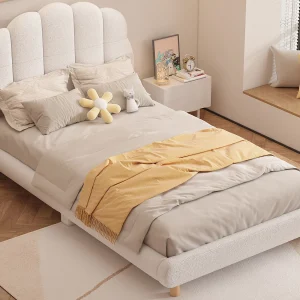 Gewatteerd bed 90 x 200 cm, zacht babybedje, mooi hoofdeinde, lattenbodem, wit