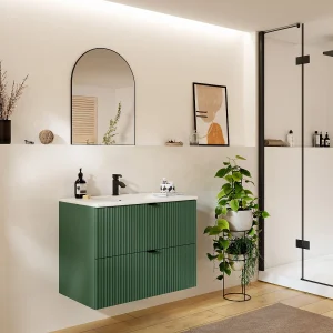 Gestreept hangend meubel onder wastafel, mat groen, L80 cm, ZEVINI Gestreept hangend meubel onder wastafel, mat groen, L80 cm, ZEVINI
