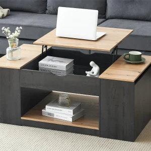Hefbare MDF salontafel – met opbergruimte onder de tafel – grijs Hefbare MDF salontafel – met opbergruimte onder de tafel – grijs