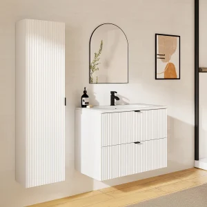 Gestreept hangmeubel voor badkamer met inbouwwastafel, kolom, wit, 80 cm, ZEVINI Gestreept hangmeubel voor badkamer met inbouwwastafel, kolom, wit, 80 cm, ZEVINI