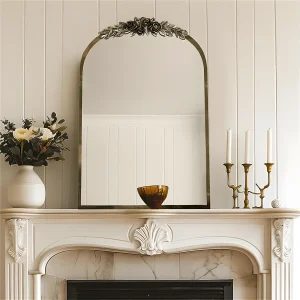 Gouden wandspiegel woonkamerdecoratie – 60,5x5x91,6cm vintage boogspiegel voor badkamer open haard entree 91,6×60,5cm Gouden wandspiegel woonkamerdecoratie – 60,5x5x91,6cm vintage boogspiegel voor badkamer open haard entree 91,6×60,5cm