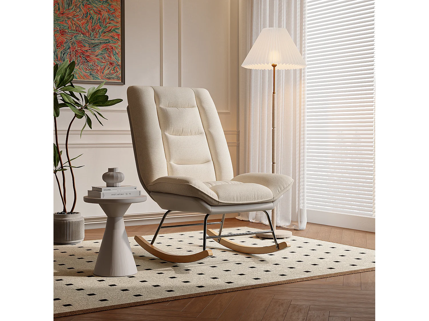 Gestoffeerde schommelstoel met verstelbare rugleuning voor woonkamer - slaapkamer, balkon - 90 x 77 x 98 cm