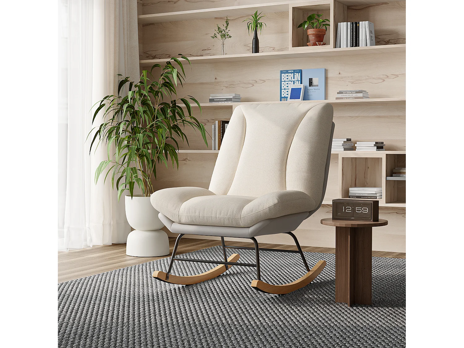 Gestoffeerde schommelstoel - met verstelbare rugleuning, voor woonkamer - slaapkamer, balkon - 90,5 x 74 x 98 cm