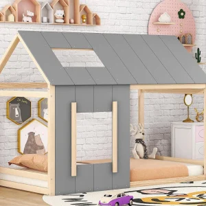 Grenenhouten cabinebed 90x200cm – kinderbed met dak en raam en lattenbodem – Naturel Grenenhouten cabinebed 90x200cm – kinderbed met dak en raam en lattenbodem – Naturel