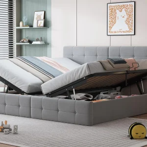 Gewatteerd opbergbed 180x200cm in fluweel – om te bouwen tot 2 eenpersoonsbedden – Grijs