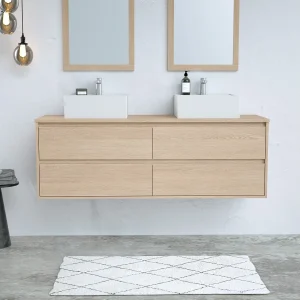 Meubel voor onder wastafel met plank, eikenfineer, 150 cm, MILIPAM Meubel voor onder wastafel met plank, eikenfineer, 150 cm, MILIPAM