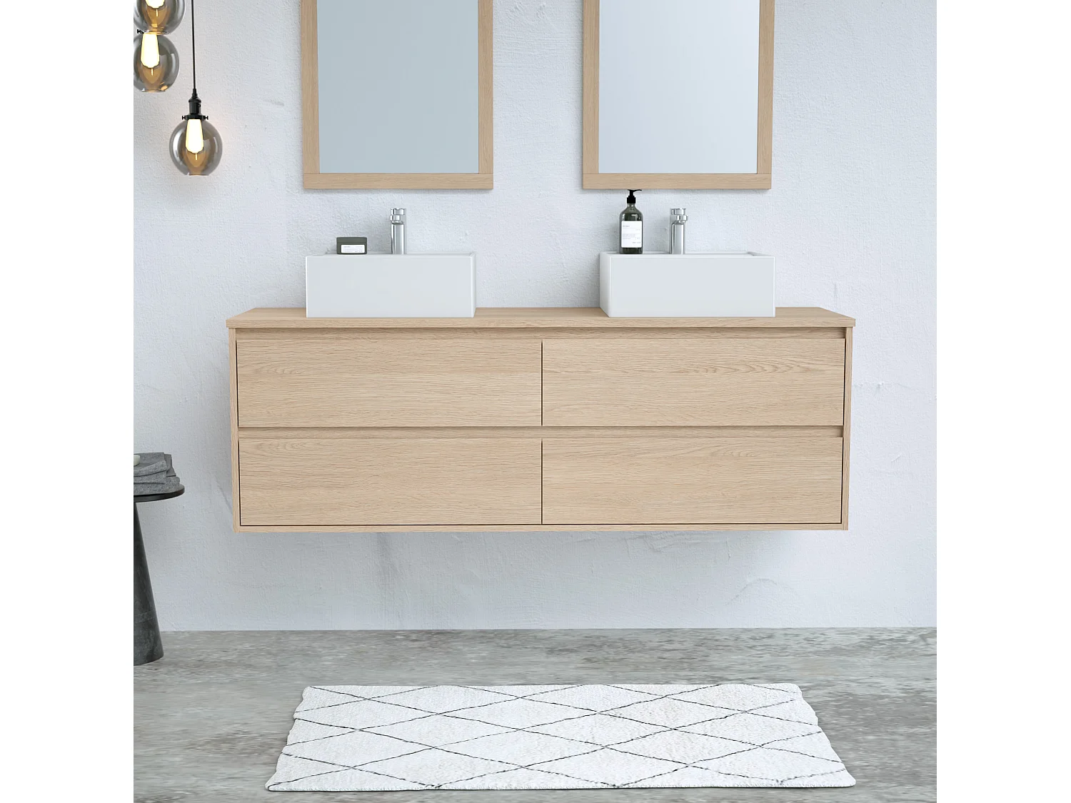 Meubel voor onder wastafel met plank, eikenfineer, 150 cm, MILIPAM