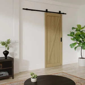 Schuifdeur met rails van hout en mdf, licht naturel, rustiek – H205 x L63 cm – BALERMA Schuifdeur met rails van hout en mdf, licht naturel, rustiek – H205 x L63 cm – BALERMA