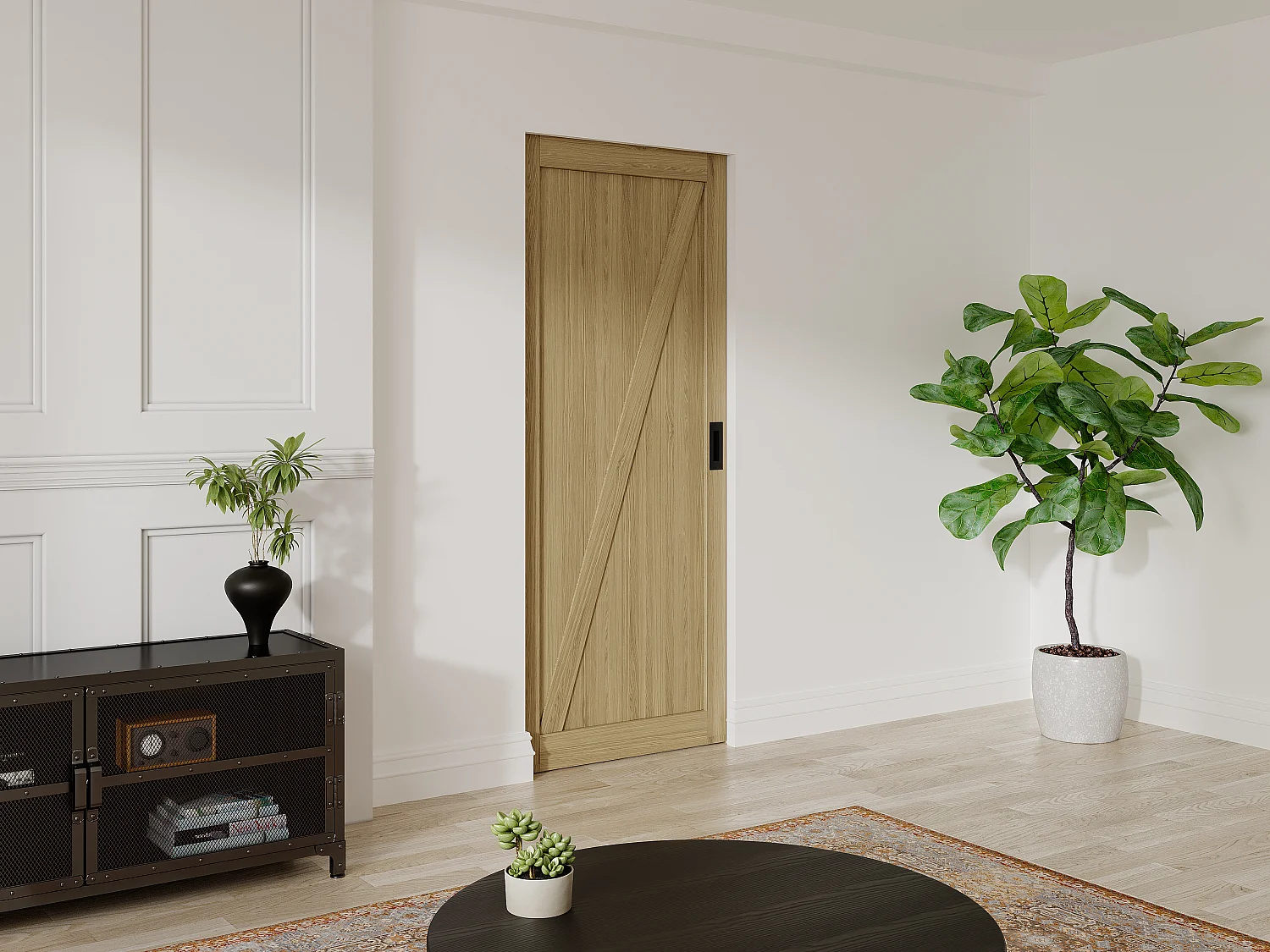 Hangende schuifdeur van hout en mdf - Licht naturel - H205 x L73 cm - BALERMA