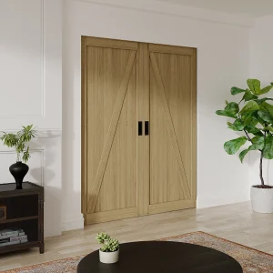 Hangende dubbele schuifdeur met rails van hout en mdf, licht naturel – 2 x H205 x L93 cm – BALERMA Hangende dubbele schuifdeur met rails van hout en mdf, licht naturel – 2 x H205 x L93 cm – BALERMA