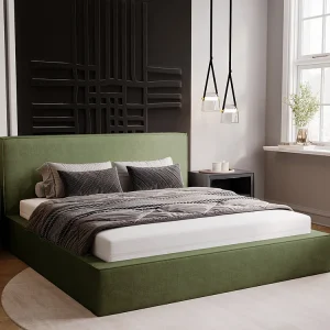 Gestoffeerd bed Monaco 120×200 groen – opbergruimte voor beddengoed, houten lattenbodem, doorgestikt hoofdbord en bedframe Gestoffeerd bed Monaco 120×200 groen – opbergruimte voor beddengoed, houten lattenbodem, doorgestikt hoofdbord en bedframe