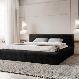 Gestoffeerd bed Enjoy 160×200 zwart – opbergruimte voor beddengoed, houten lattenbodem, doorgestikt hoofdbord en bedframe