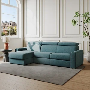 Omkeerbare slaapbank met hoek in beige stof Bed van 140 cm dikte 22 cm VIZIR Omkeerbare slaapbank met hoek in beige stof Bed van 140 cm dikte 22 cm VIZIR