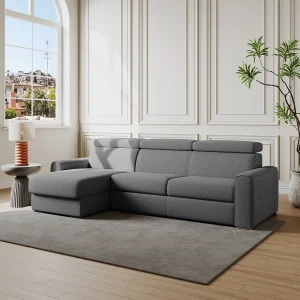Omkeerbare slaapbank met hoek in beige stof Bed van 140 cm dikte 22 cm VIZIR Omkeerbare slaapbank met hoek in beige stof Bed van 140 cm dikte 22 cm VIZIR