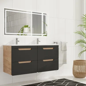 Hangend meubel onder waskom, naturel en antraciet – 120 cm – ARUBA