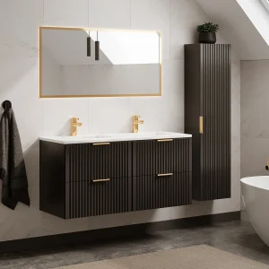 Badkamermeubel met inbouwwastafel en kolomkast, zwart, 120 cm, ZEVARA