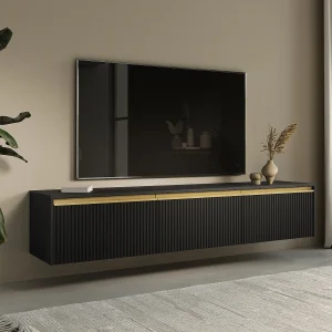 Hangend of staand tv-meubel met 3 deurtjes van mdf – Beige en goudkleurig – POSINIA van Pascal MORABITO Hangend of staand tv-meubel met 3 deurtjes van mdf – Beige en goudkleurig – POSINIA van Pascal MORABITO
