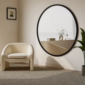 Grote ronde wandspiegel van paulowniahout, D150 cm, zwart, ZANG Grote ronde wandspiegel van paulowniahout, D150 cm, zwart, ZANG